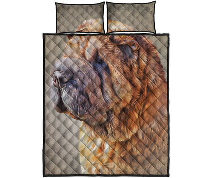 Vintage Shar Pei Print Quilt Bed Set