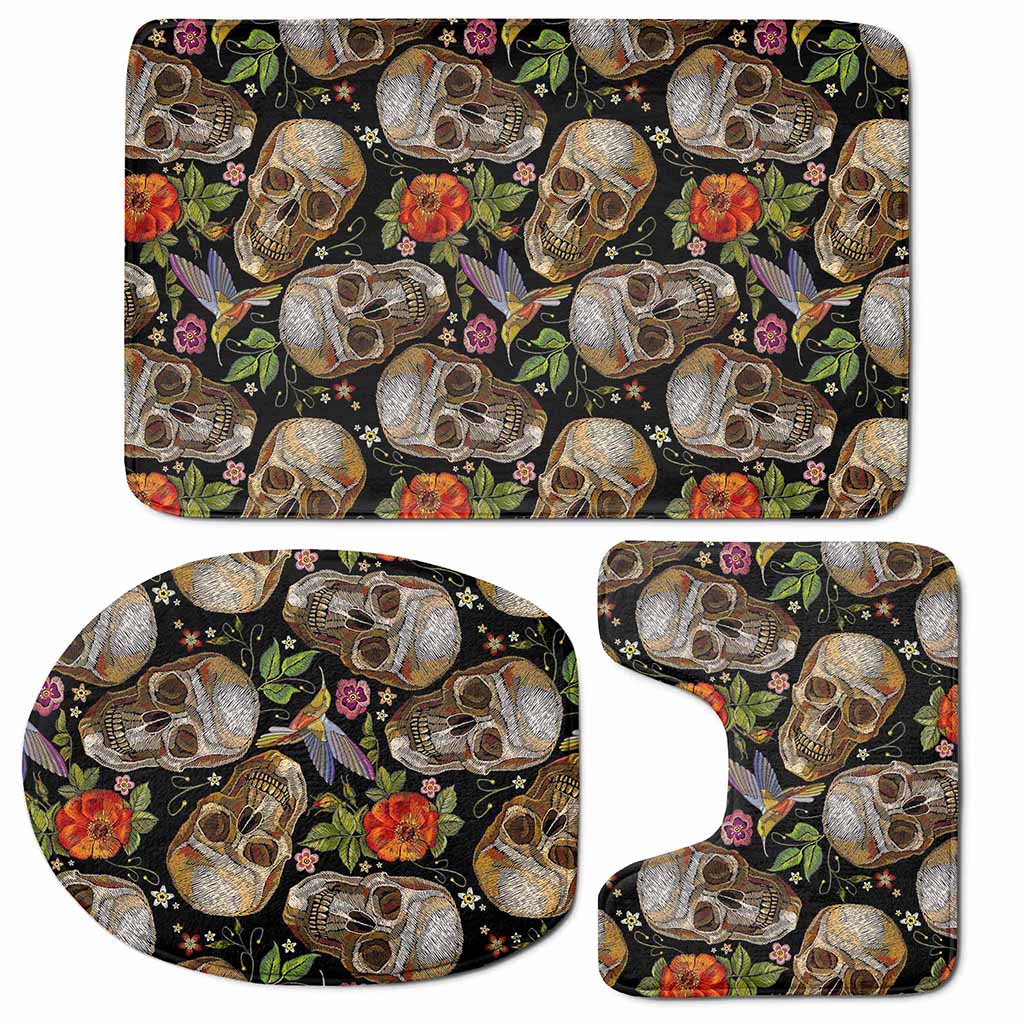 Vintage Skull Pattern Print 3 Piece Bath Mat Set