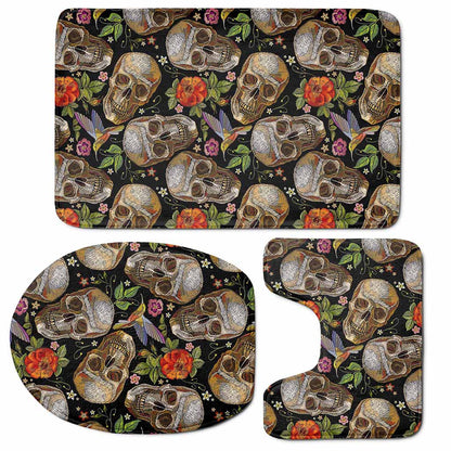 Vintage Skull Pattern Print 3 Piece Bath Mat Set