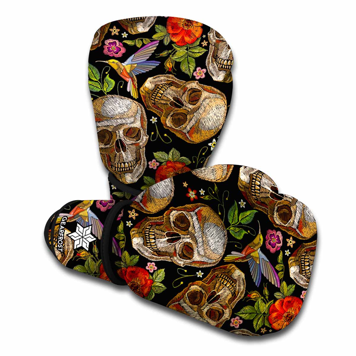 Vintage Skull Pattern Print Boxing Gloves