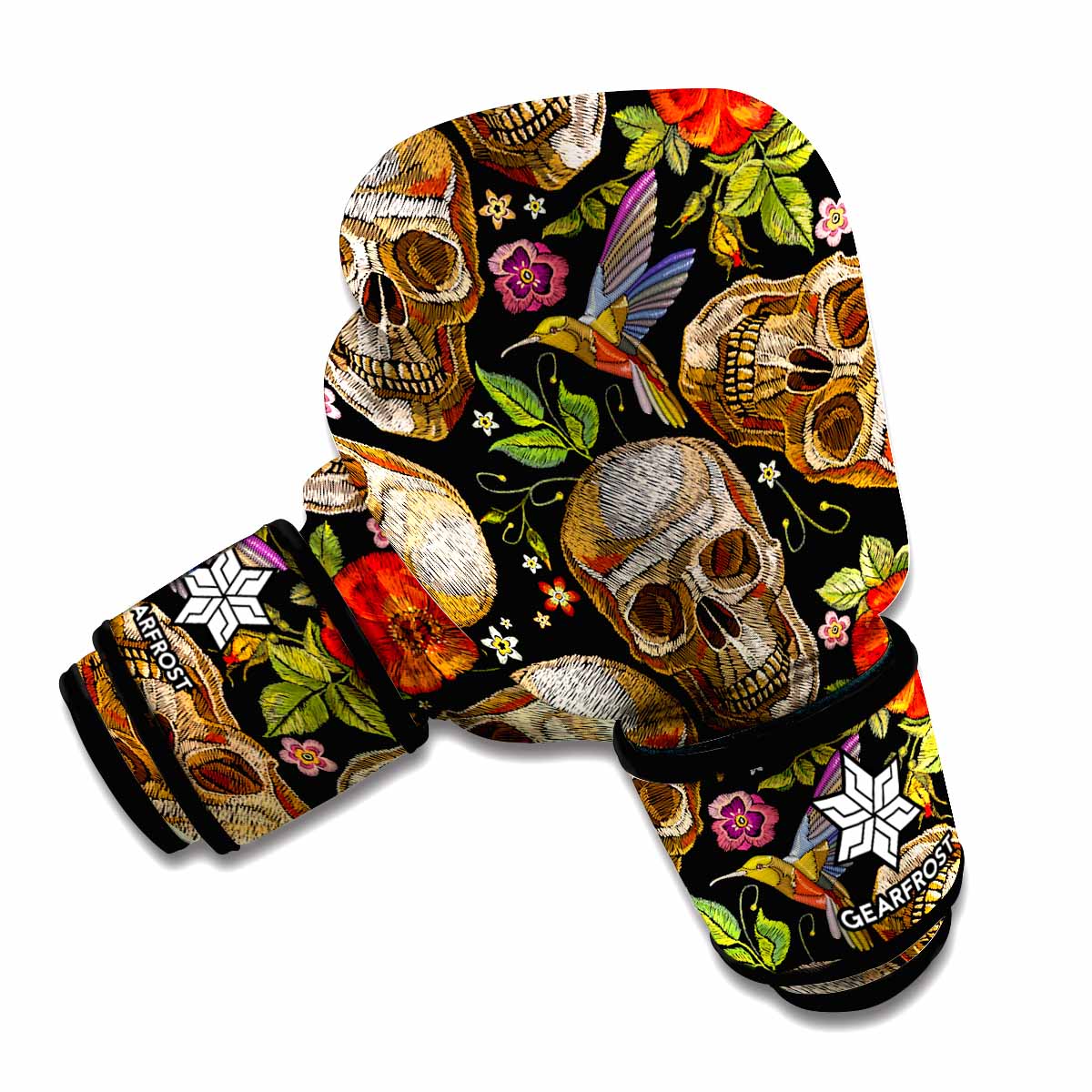 Vintage Skull Pattern Print Boxing Gloves