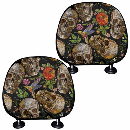 Vintage Skull Pattern Print Car Headrest Covers