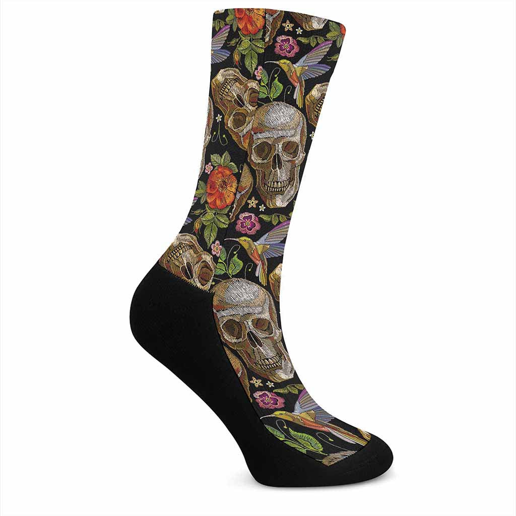 Vintage Skull Pattern Print Crew Socks