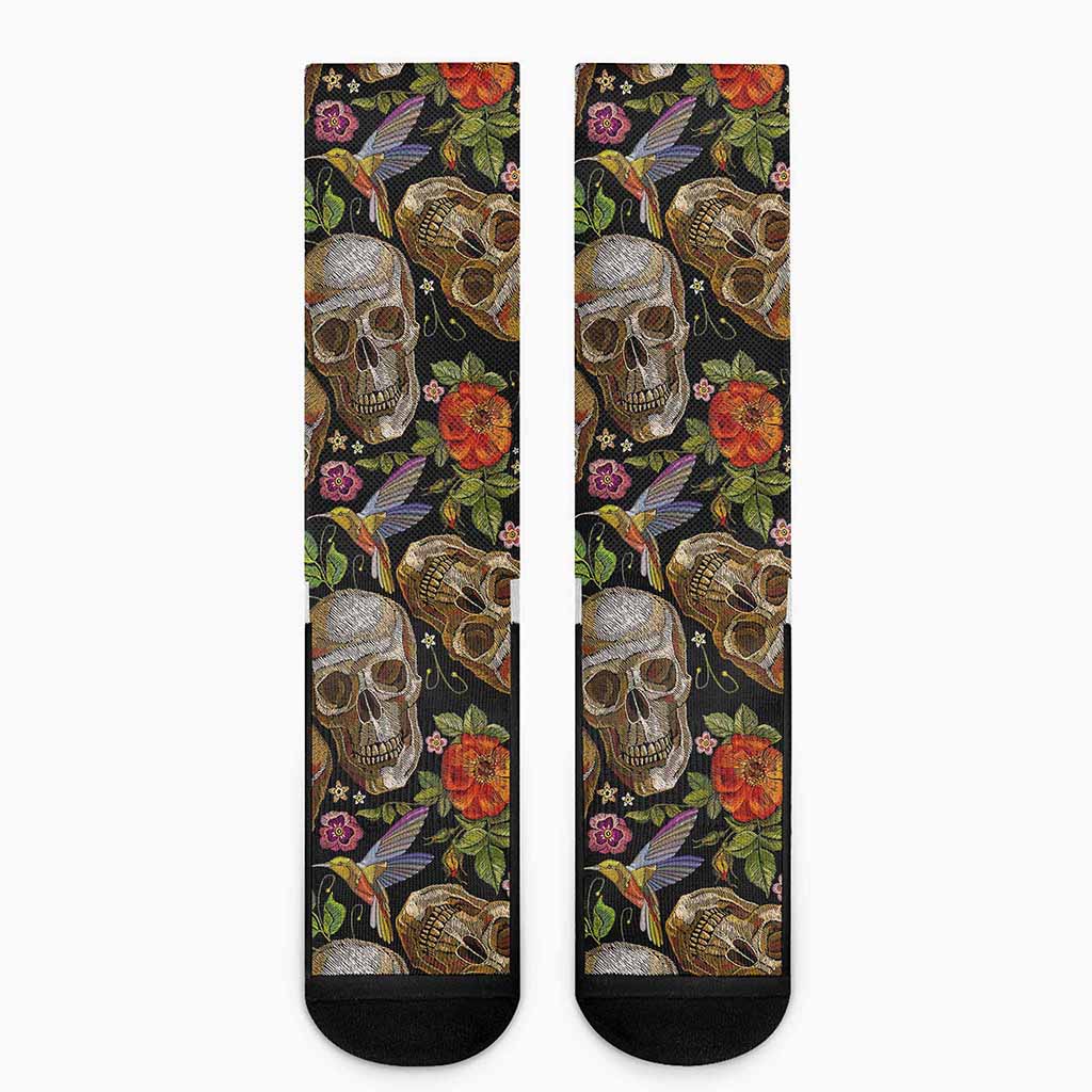 Vintage Skull Pattern Print Crew Socks