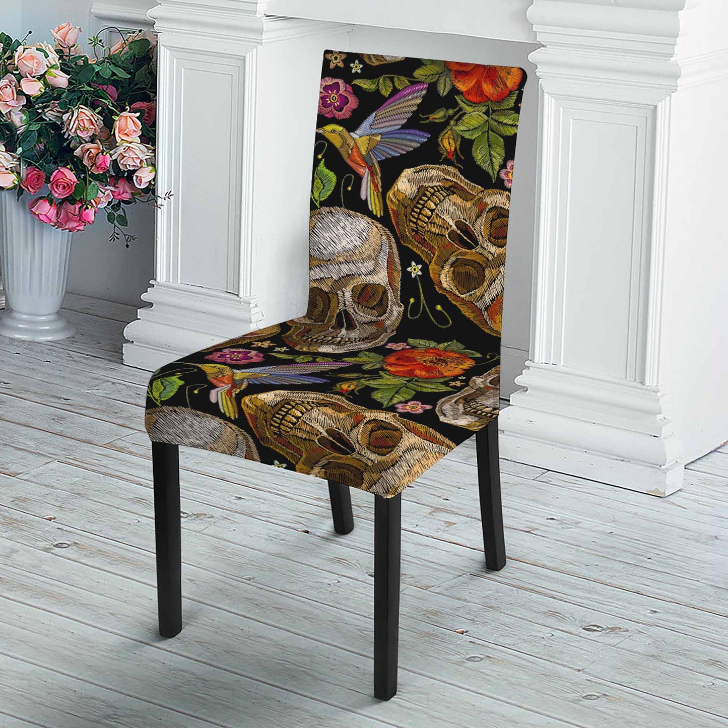 Vintage Skull Pattern Print Dining Chair Slipcover