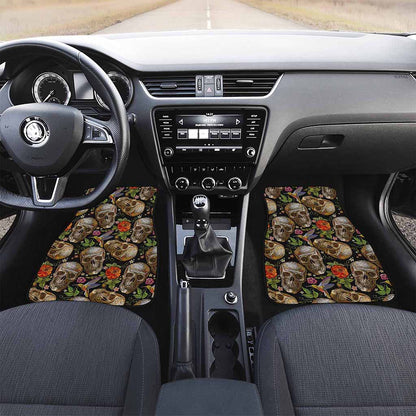 Vintage Skull Pattern Print Front and Back Car Floor Mats