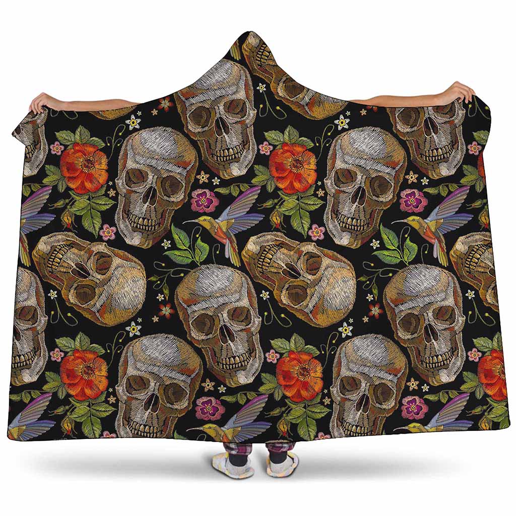 Vintage Skull Pattern Print Hooded Blanket