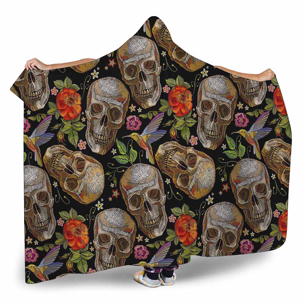 Vintage Skull Pattern Print Hooded Blanket