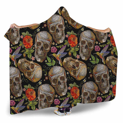 Vintage Skull Pattern Print Hooded Blanket