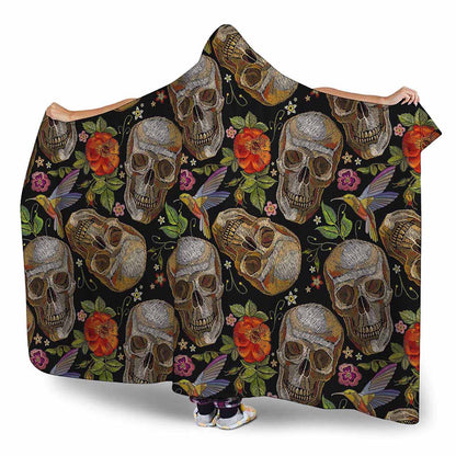 Vintage Skull Pattern Print Hooded Blanket