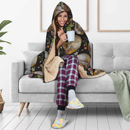 Vintage Skull Pattern Print Hooded Blanket