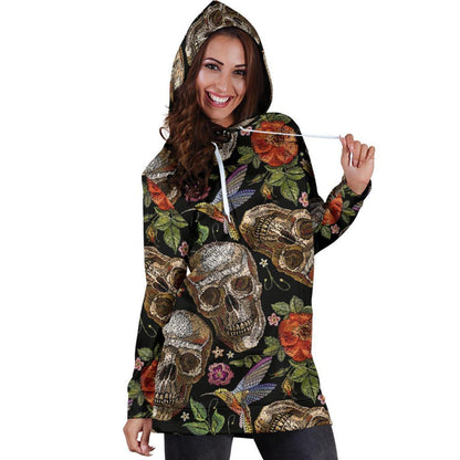 Vintage Skull Pattern Print Hoodie Dress GearFrost