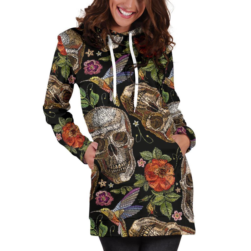 Vintage Skull Pattern Print Hoodie Dress GearFrost