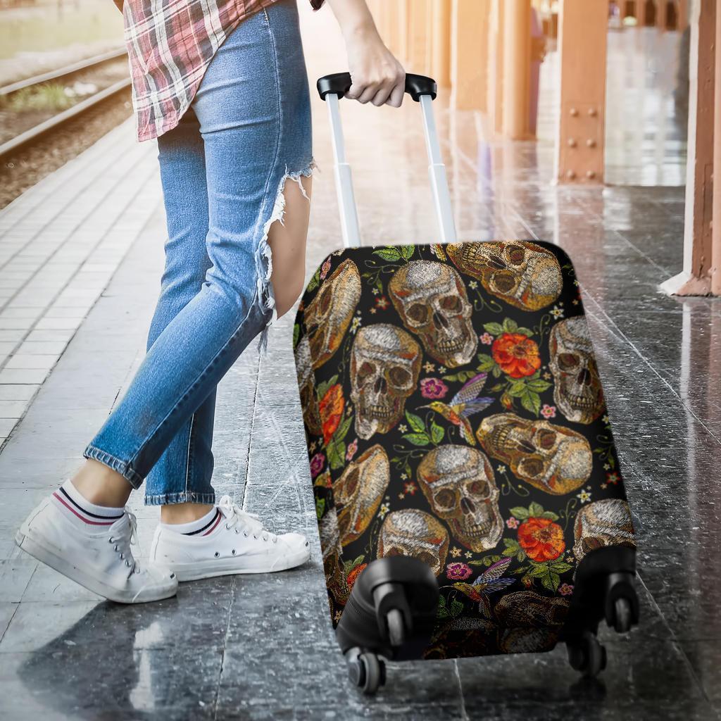 Vintage Skull Pattern Print Luggage Cover GearFrost