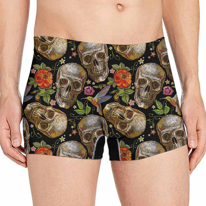 Vintage Skull Pattern Print Men's Boxer Briefs