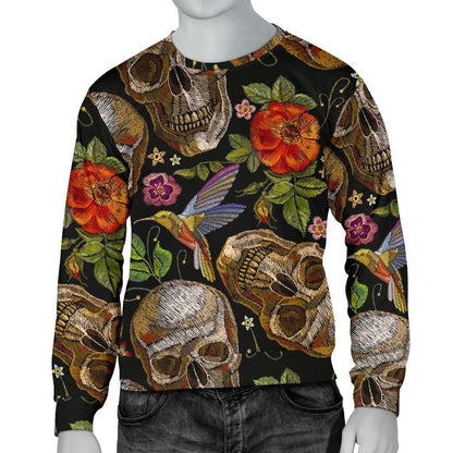 Vintage Skull Pattern Print Men's Crewneck Sweatshirt GearFrost