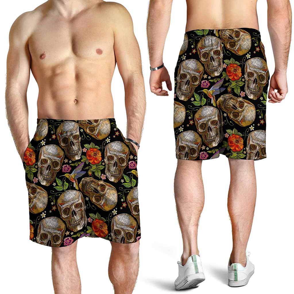 Vintage Skull Pattern Print Men's Shorts