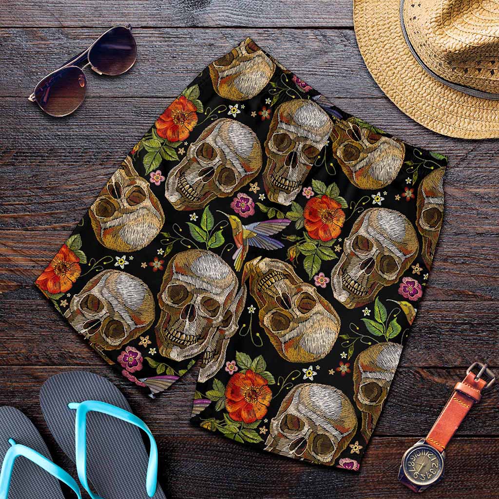 Vintage Skull Pattern Print Men's Shorts
