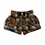 Vintage Skull Pattern Print Muay Thai Boxing Shorts