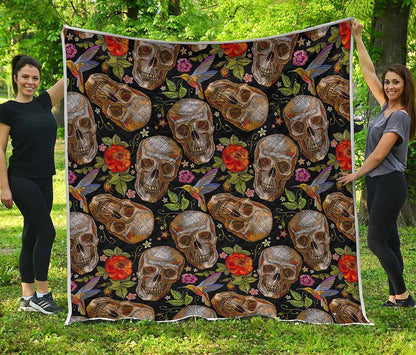 Vintage Skull Pattern Print Quilt