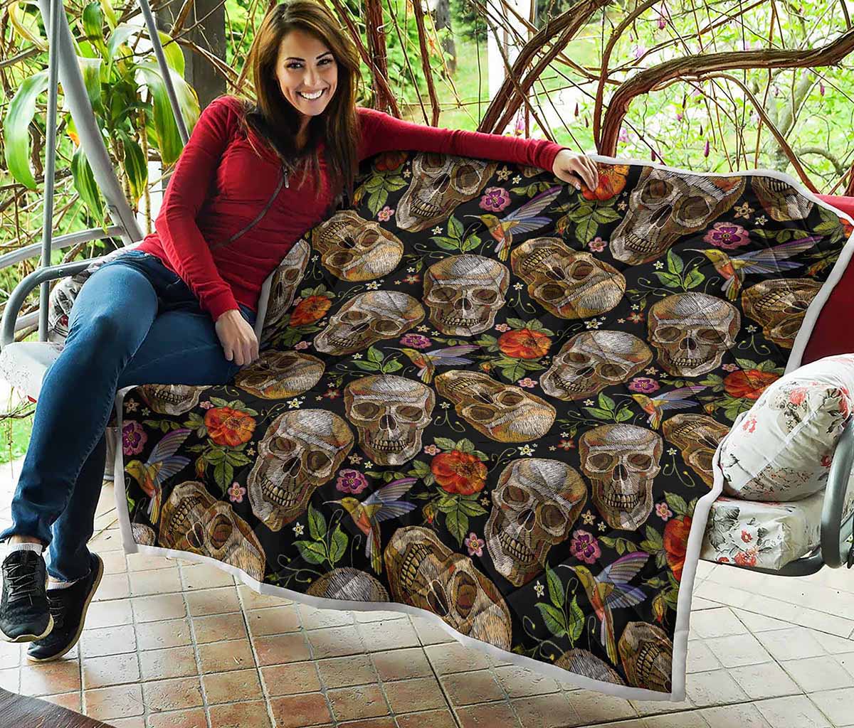 Vintage Skull Pattern Print Quilt