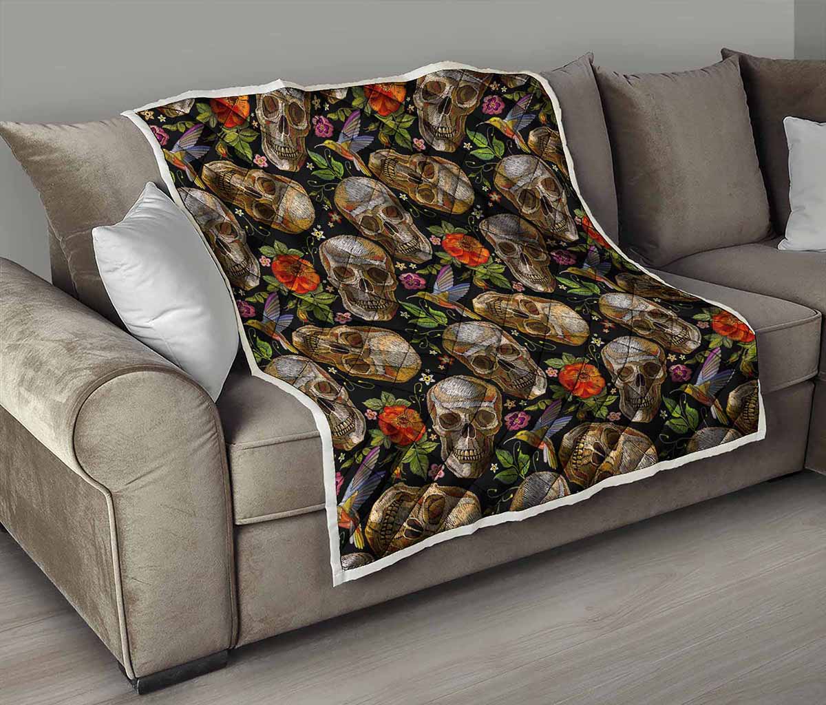 Vintage Skull Pattern Print Quilt