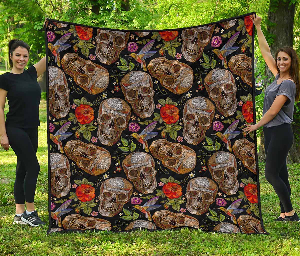 Vintage Skull Pattern Print Quilt