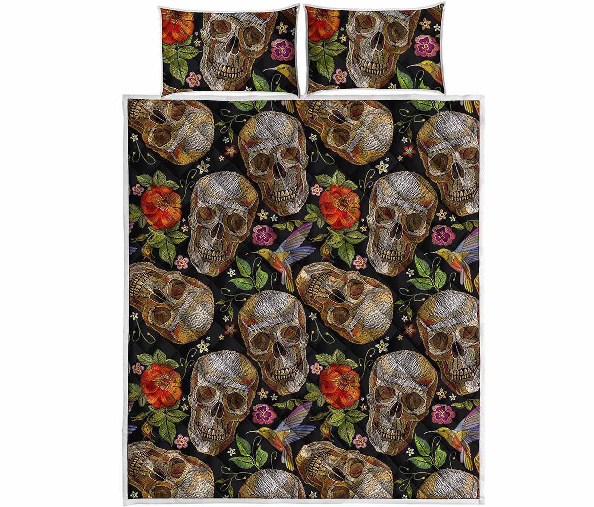 Vintage Skull Pattern Print Quilt Bed Set