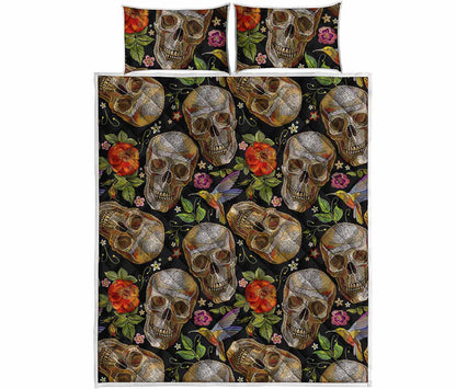 Vintage Skull Pattern Print Quilt Bed Set