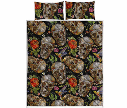 Vintage Skull Pattern Print Quilt Bed Set
