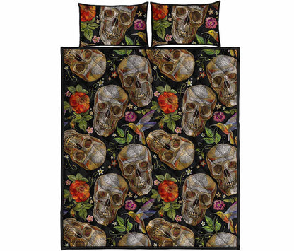Vintage Skull Pattern Print Quilt Bed Set