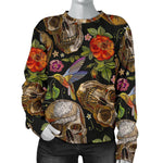 Vintage Skull Pattern Print Women's Crewneck Sweatshirt GearFrost