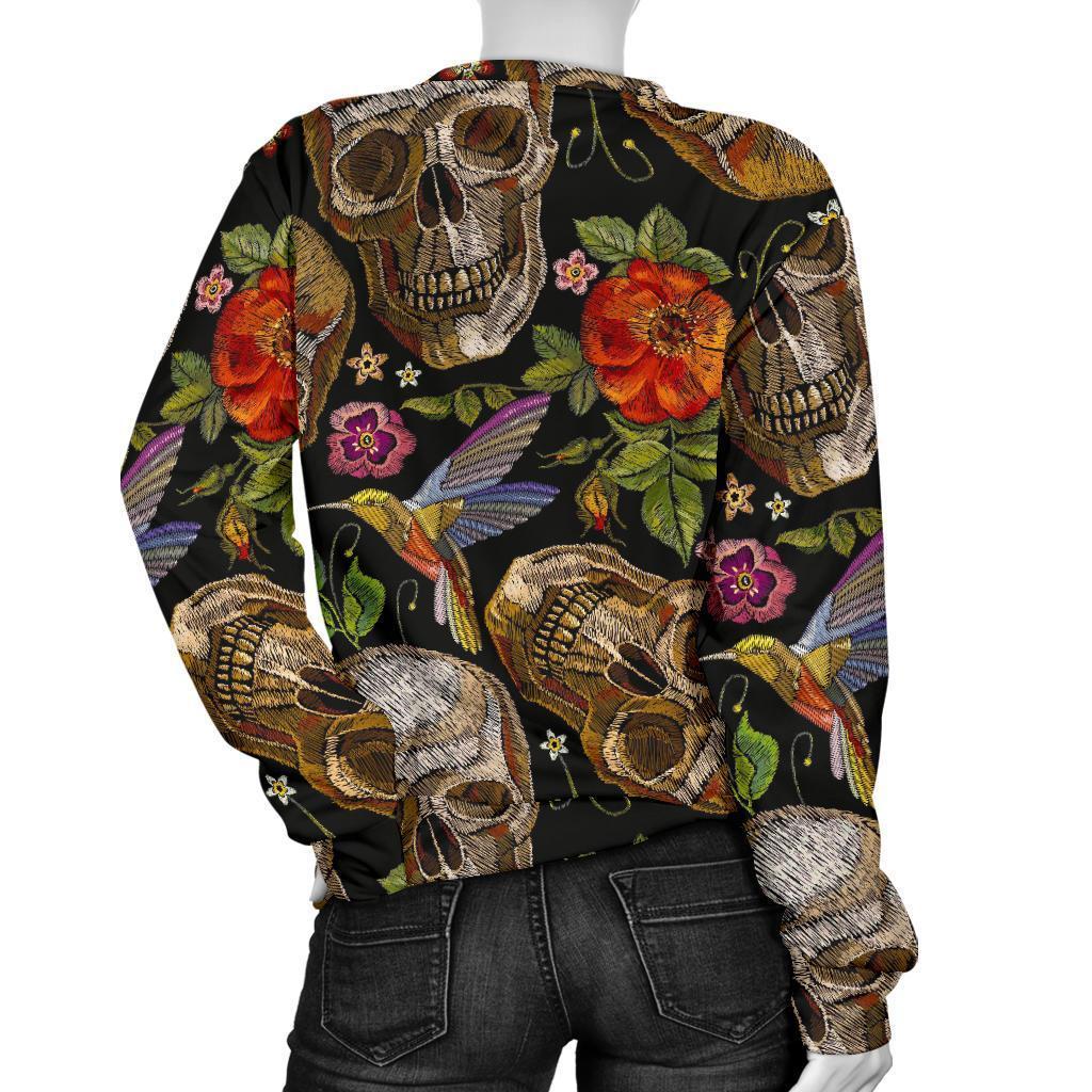 Vintage Skull Pattern Print Women's Crewneck Sweatshirt GearFrost