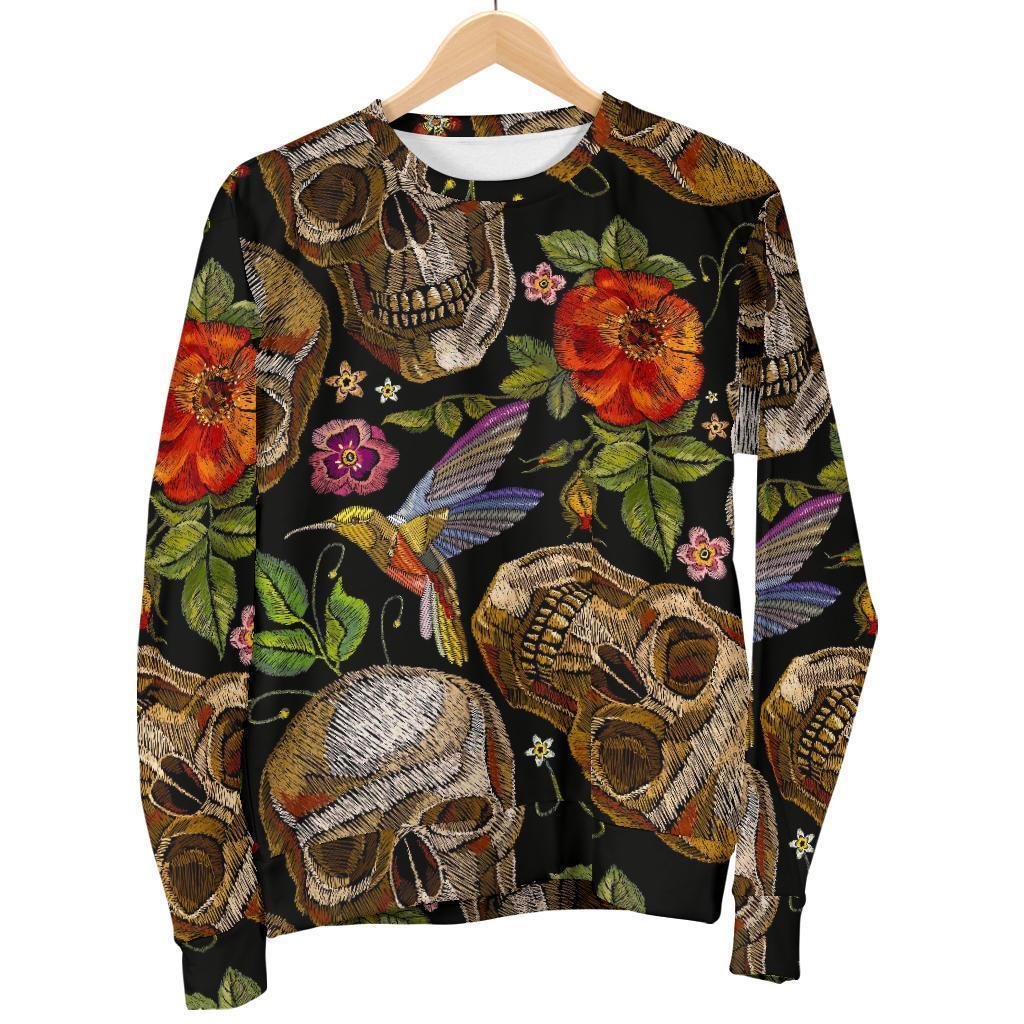 Vintage Skull Pattern Print Women's Crewneck Sweatshirt GearFrost