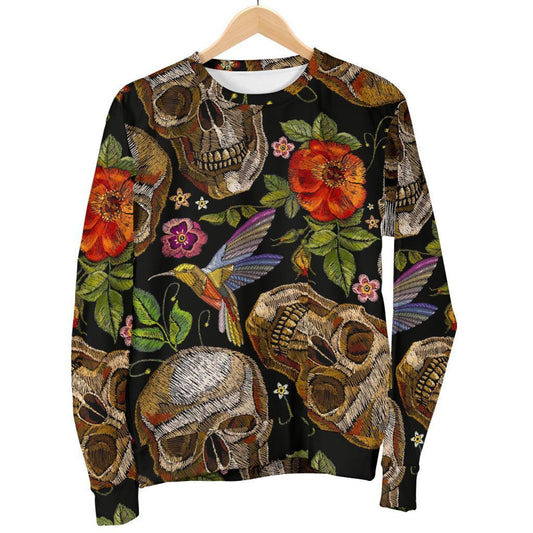 Vintage Skull Pattern Print Women's Crewneck Sweatshirt GearFrost