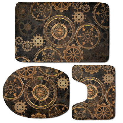 Vintage Steampunk Gears Print 3 Piece Bath Mat Set