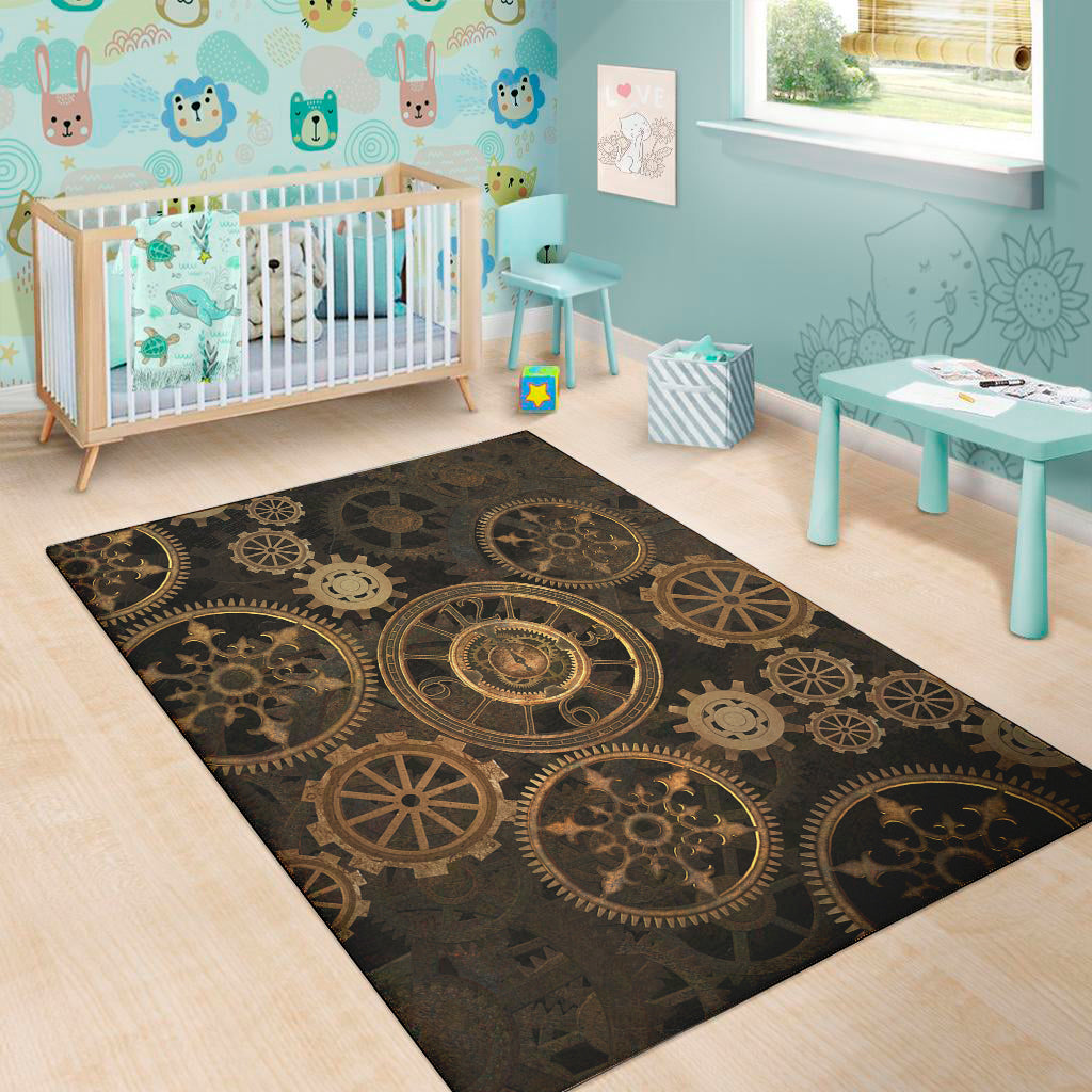 Vintage Steampunk Gears Print Area Rug