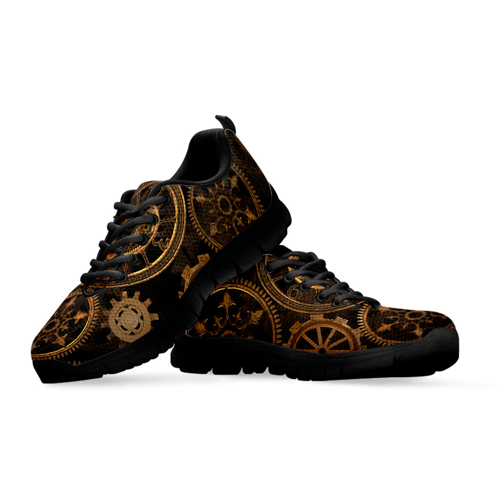 Vintage Steampunk Gears Print Black Sneakers