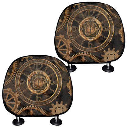 Vintage Steampunk Gears Print Car Headrest Covers