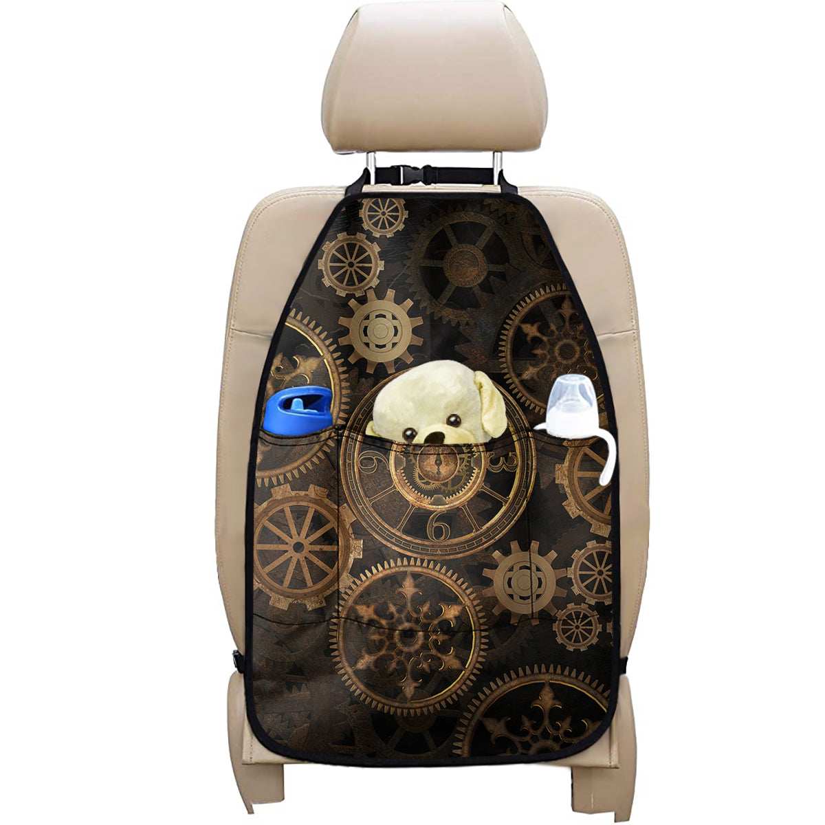 Vintage Steampunk Gears Print Car Seat Organizers