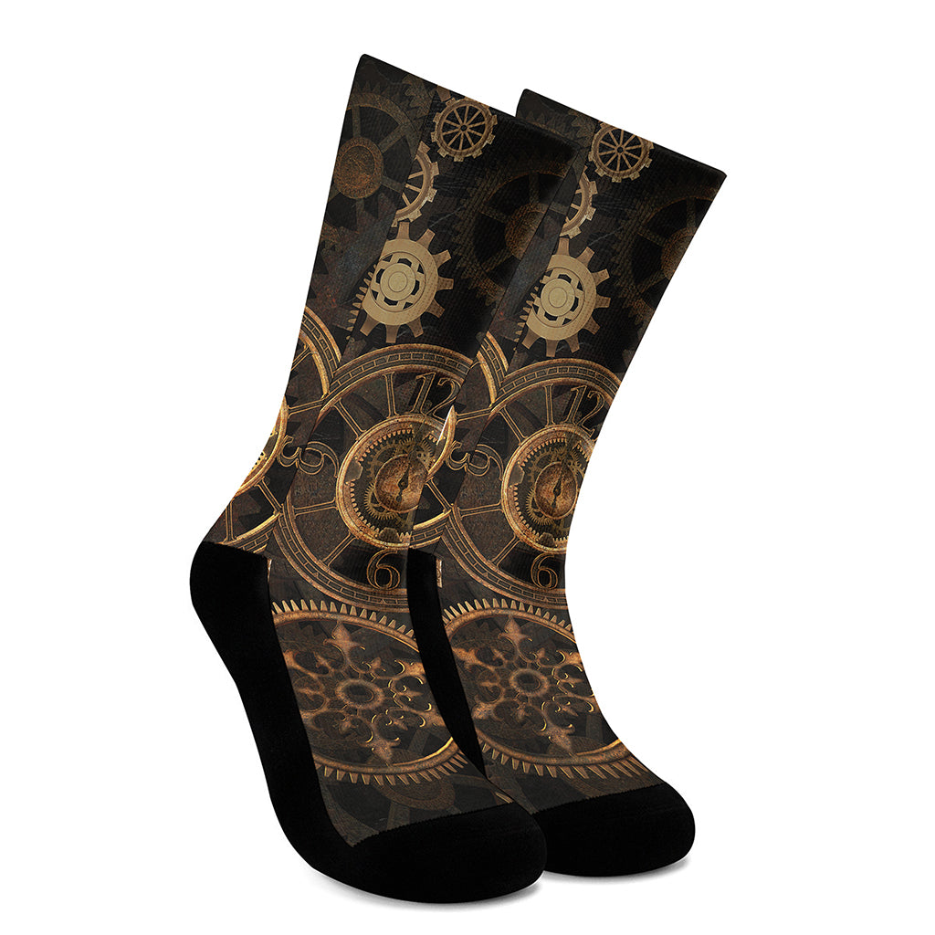 Vintage Steampunk Gears Print Crew Socks