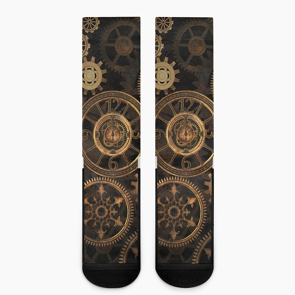 Vintage Steampunk Gears Print Crew Socks