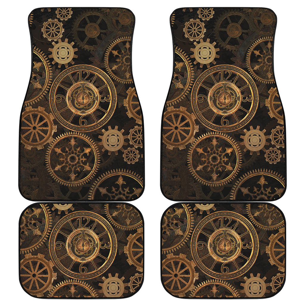 Vintage Steampunk Gears Print Front and Back Car Floor Mats
