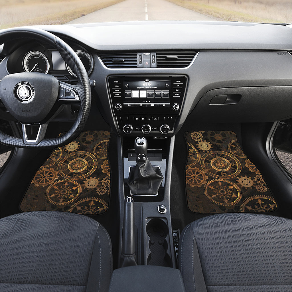Vintage Steampunk Gears Print Front and Back Car Floor Mats