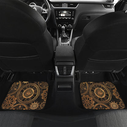 Vintage Steampunk Gears Print Front and Back Car Floor Mats