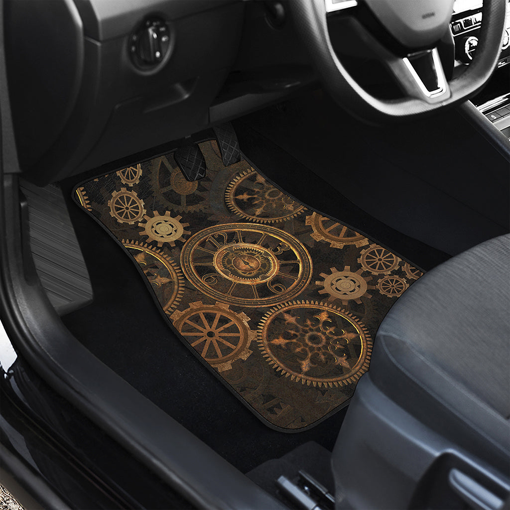 Vintage Steampunk Gears Print Front and Back Car Floor Mats