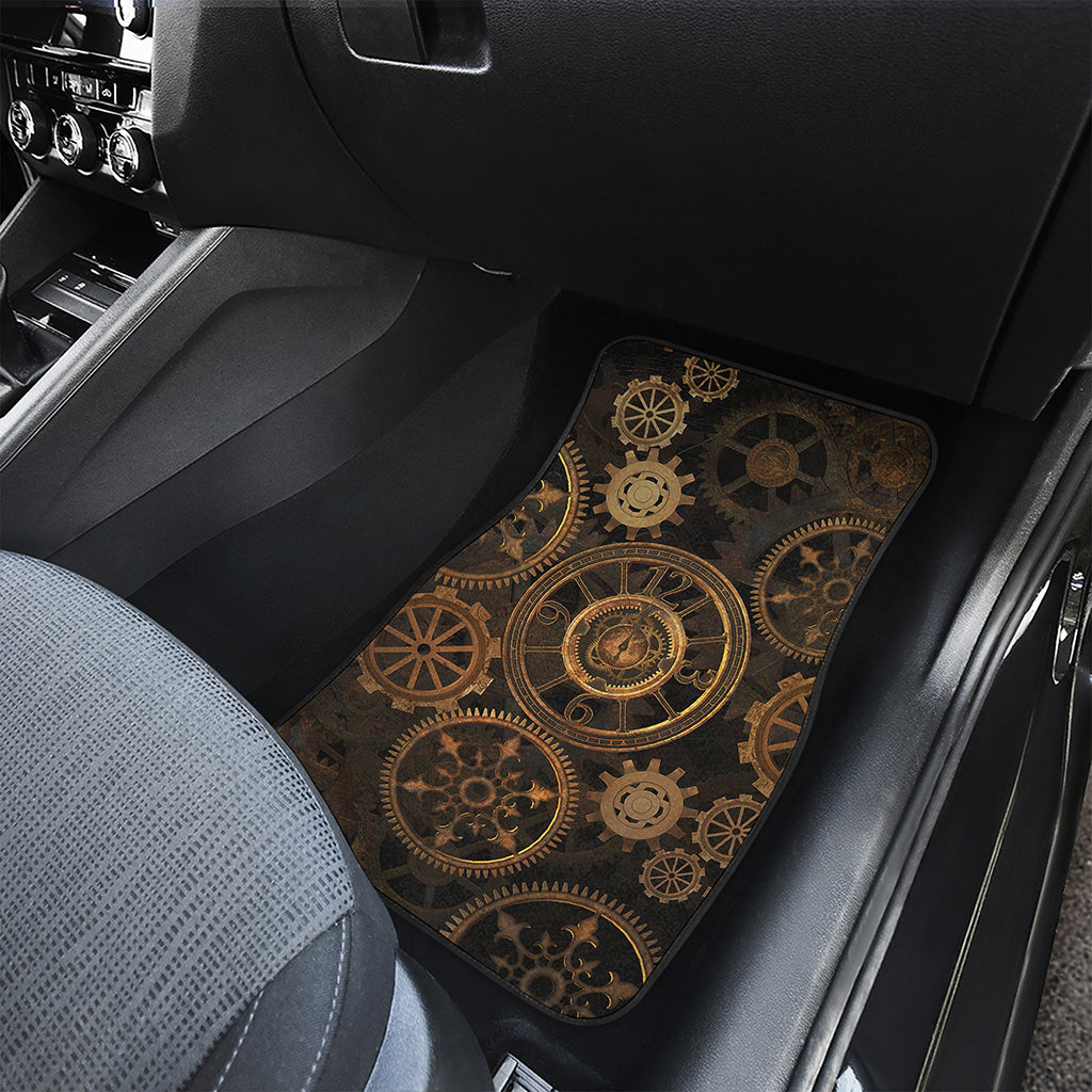Vintage Steampunk Gears Print Front and Back Car Floor Mats