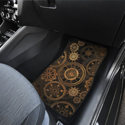 Vintage Steampunk Gears Print Front and Back Car Floor Mats