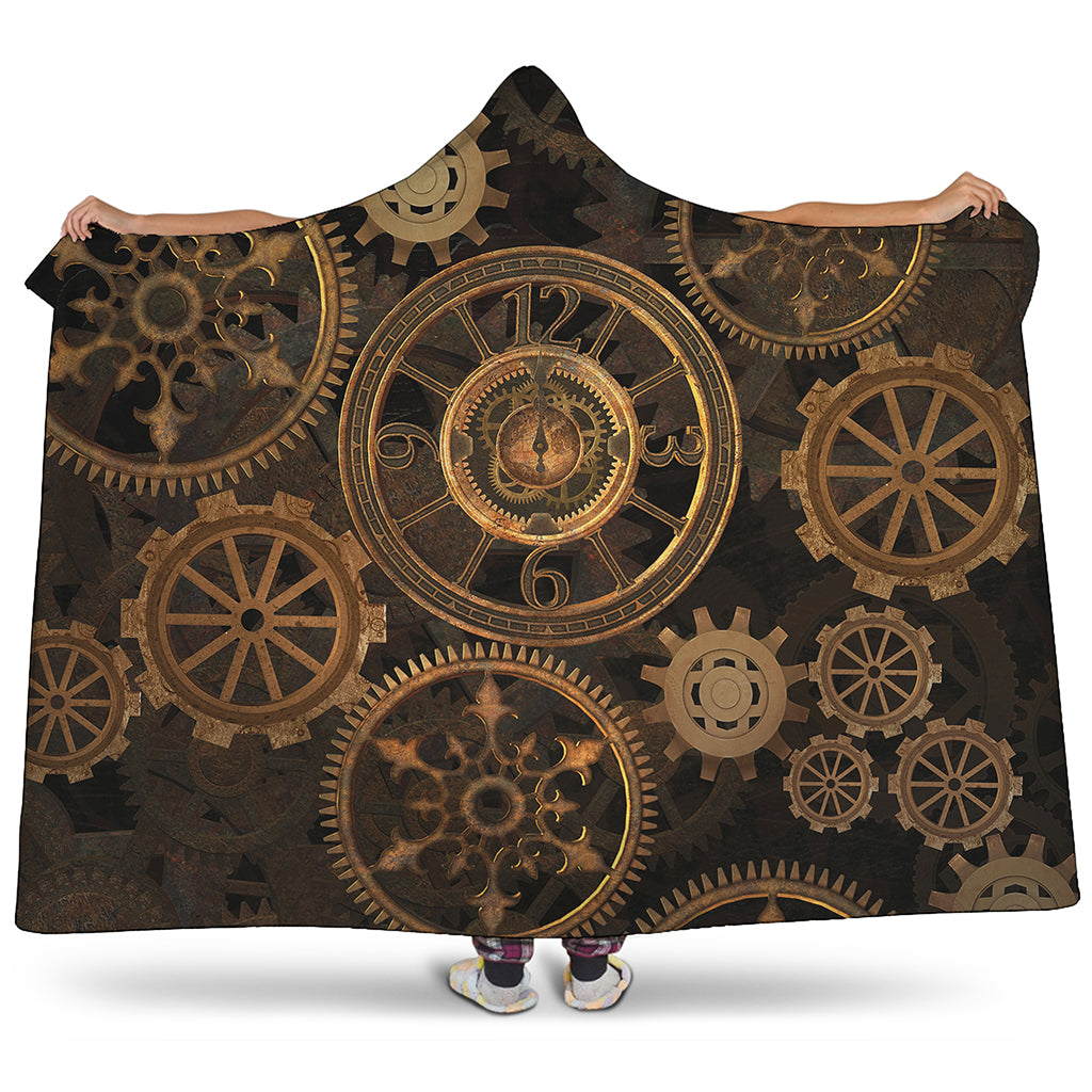 Vintage Steampunk Gears Print Hooded Blanket