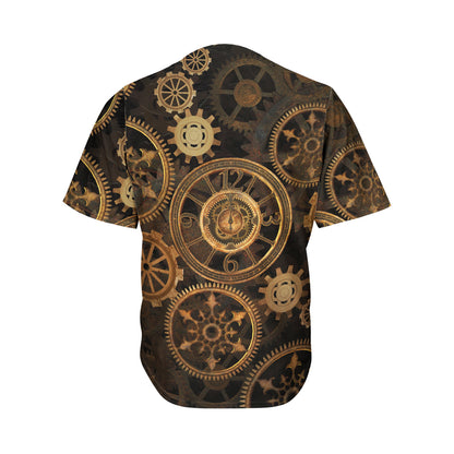 Vintage Steampunk Gears Print Men's Baseball Jersey